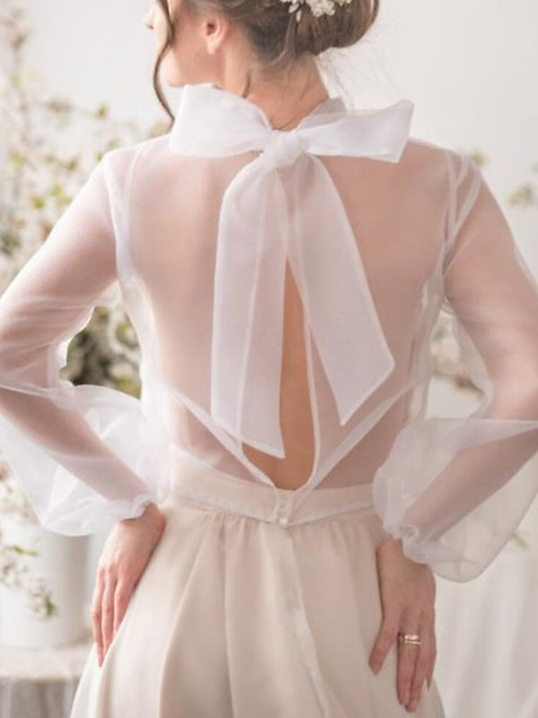 Bolero Voiles Coats / Jackets Long Sleeves Bridal Organza Wedding Wraps With Bowknot