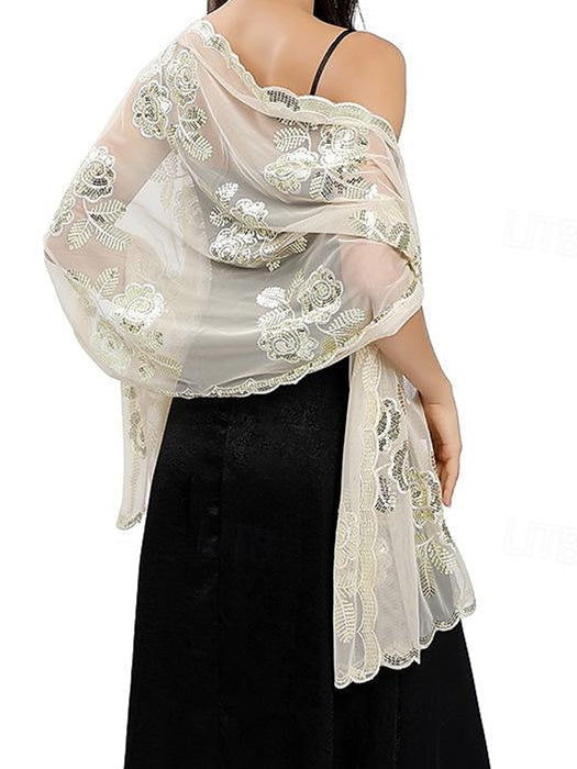 Women's Wedding Guest Sleeveless Tulle Wrap/Shawl with Sequins