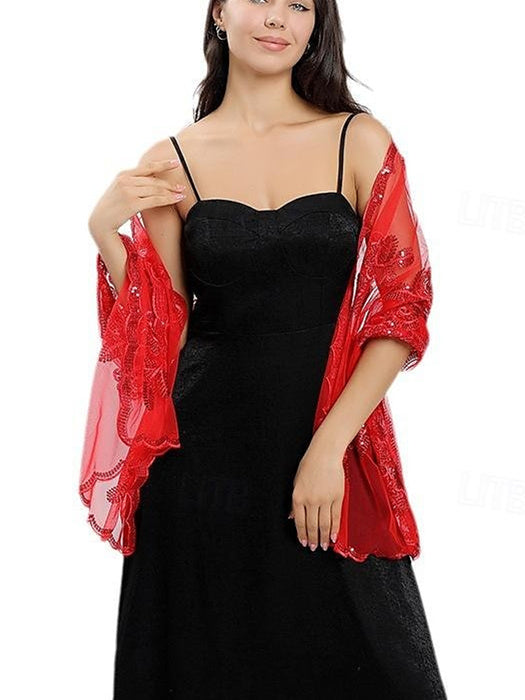 Women's Wedding Guest Sleeveless Tulle Wrap/Shawl with Sequins