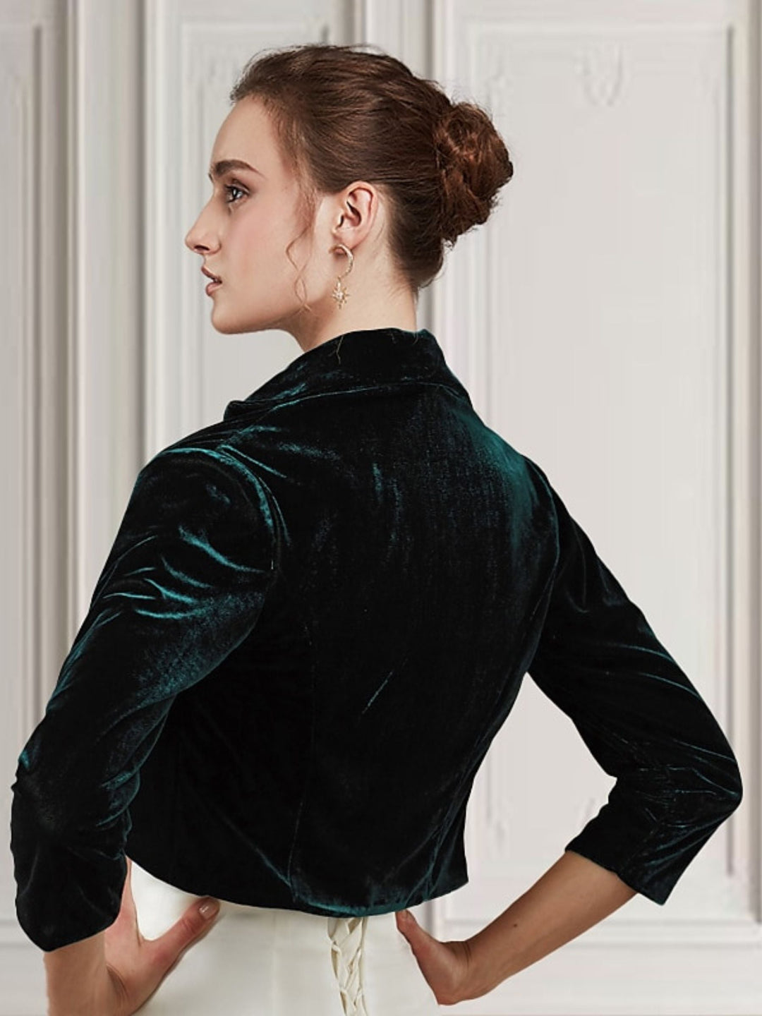 Women's Dark Green Velvet 3/4 Sleeve Elegant Bolero Coats / Jackets