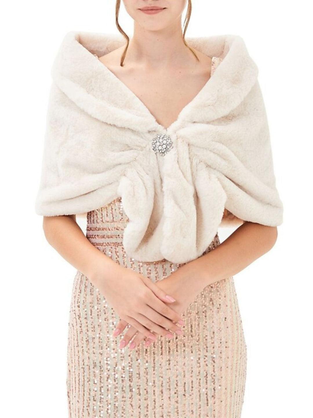 Women's Wrap Warm White Faux Fur Elegant Shawl