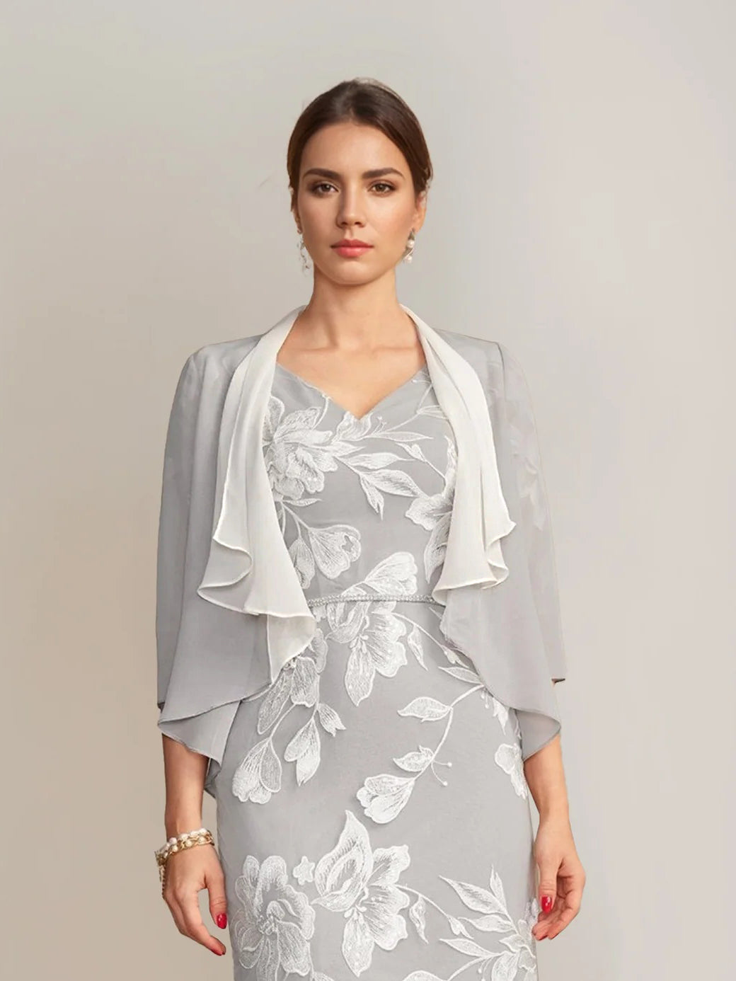 Women's Two-tone Chiffon 3/4 Sleeves Jackets with Ruffles