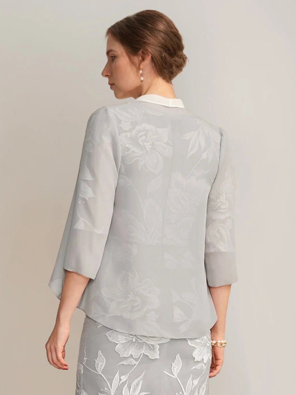 Women's Two-tone Chiffon 3/4 Sleeves Jackets with Ruffles