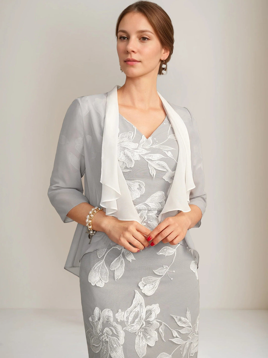 Women's Two-tone Chiffon 3/4 Sleeves Jackets with Ruffles