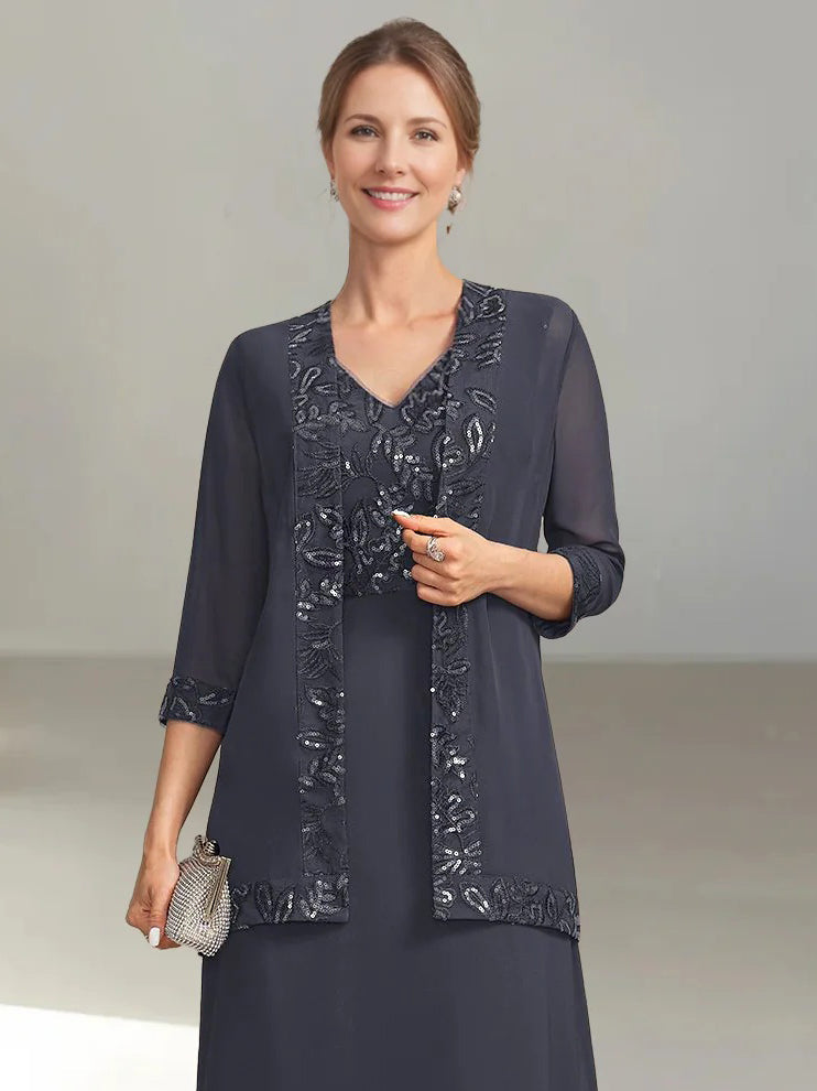 Women's Chiffon 3/4 Sleeves Jackets with Appliques & Sequins