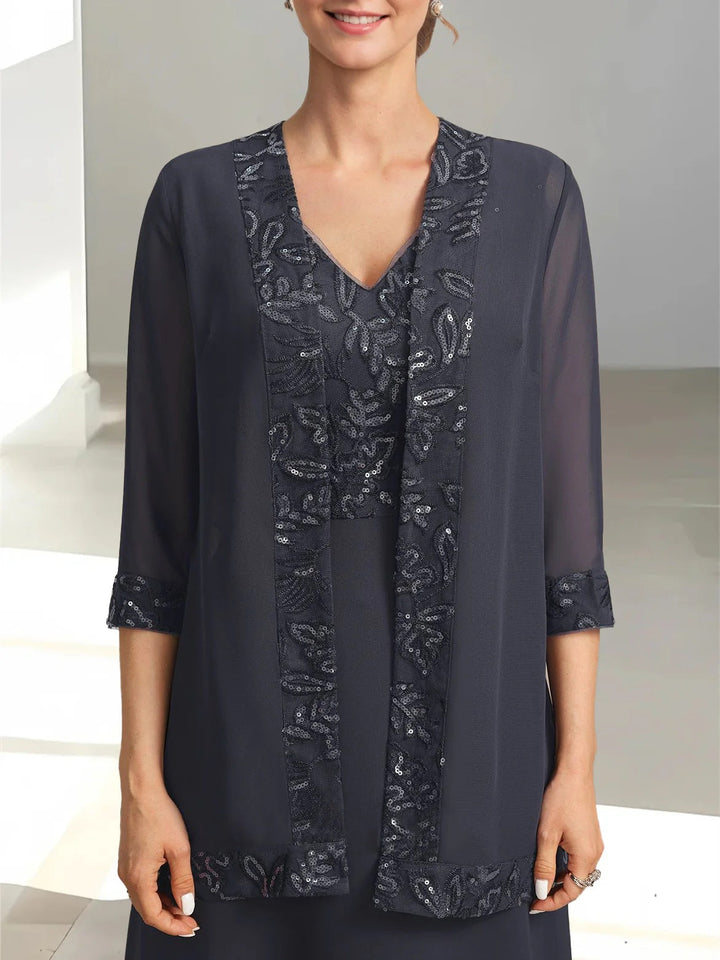 Women's Chiffon 3/4 Sleeves Jackets with Appliques & Sequins