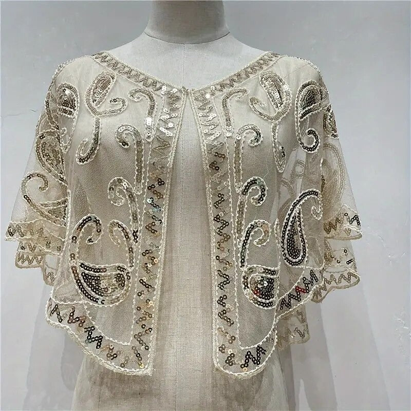 Women's Wrap Cape Vintage Sleeveless Sequind Solid colour Wraps with Beadings