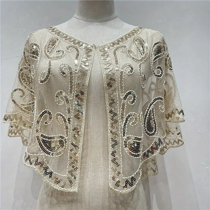 Women's Wrap Cape Vintage Sleeveless Sequind Solid colour Wraps with Beadings