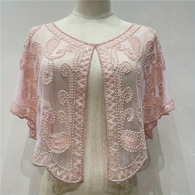 Women's Wrap Cape Vintage Sleeveless Sequind Solid colour Wraps with Beadings