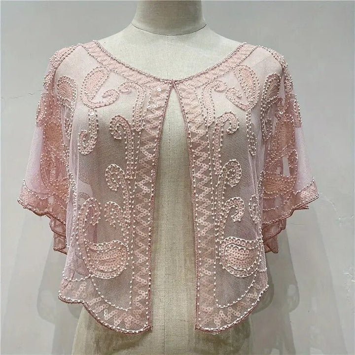 Women's Wrap Cape Vintage Sleeveless Sequind Solid colour Wraps with Beadings