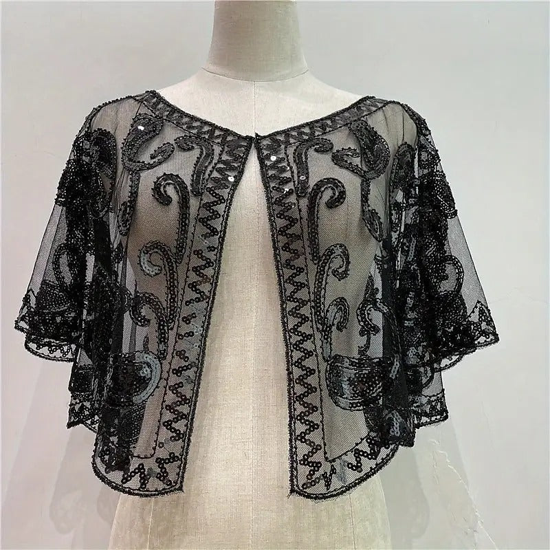 Women's Wrap Cape Vintage Sleeveless Sequind Solid colour Wraps with Beadings