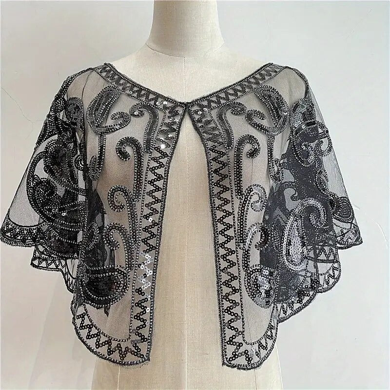 Women's Wrap Cape Vintage Sleeveless Sequind Solid colour Wraps with Beadings