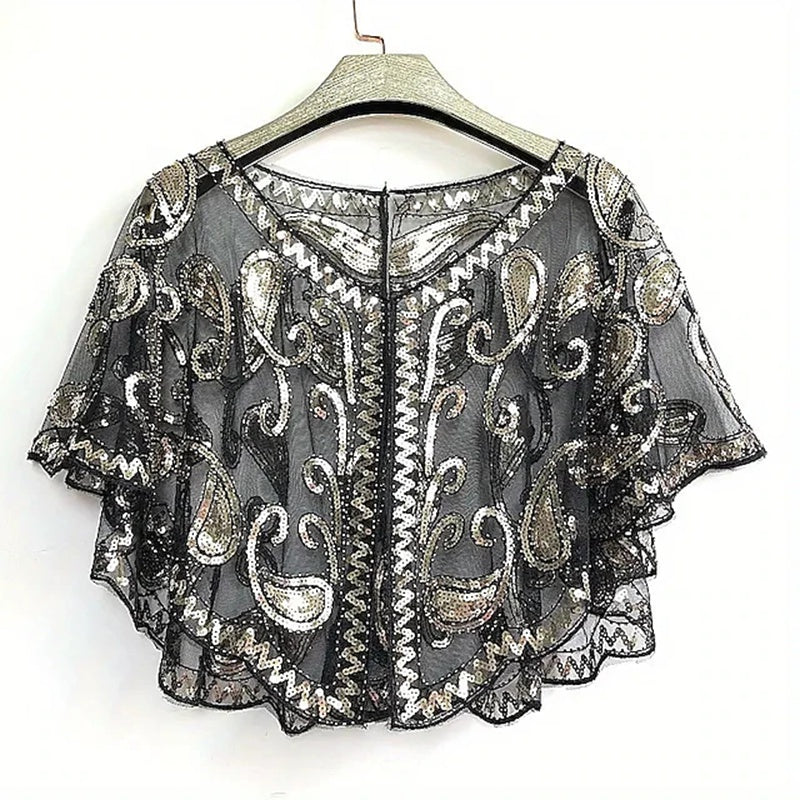 Women's Wrap Cape Vintage Sleeveless Sequind Solid colour Wraps with Beadings