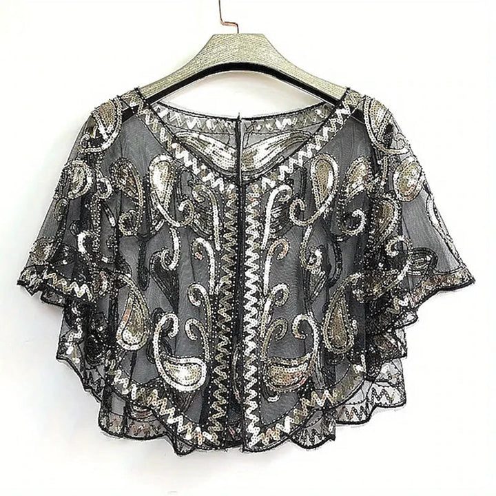 Women's Wrap Cape Vintage Sleeveless Sequind Solid colour Wraps with Beadings