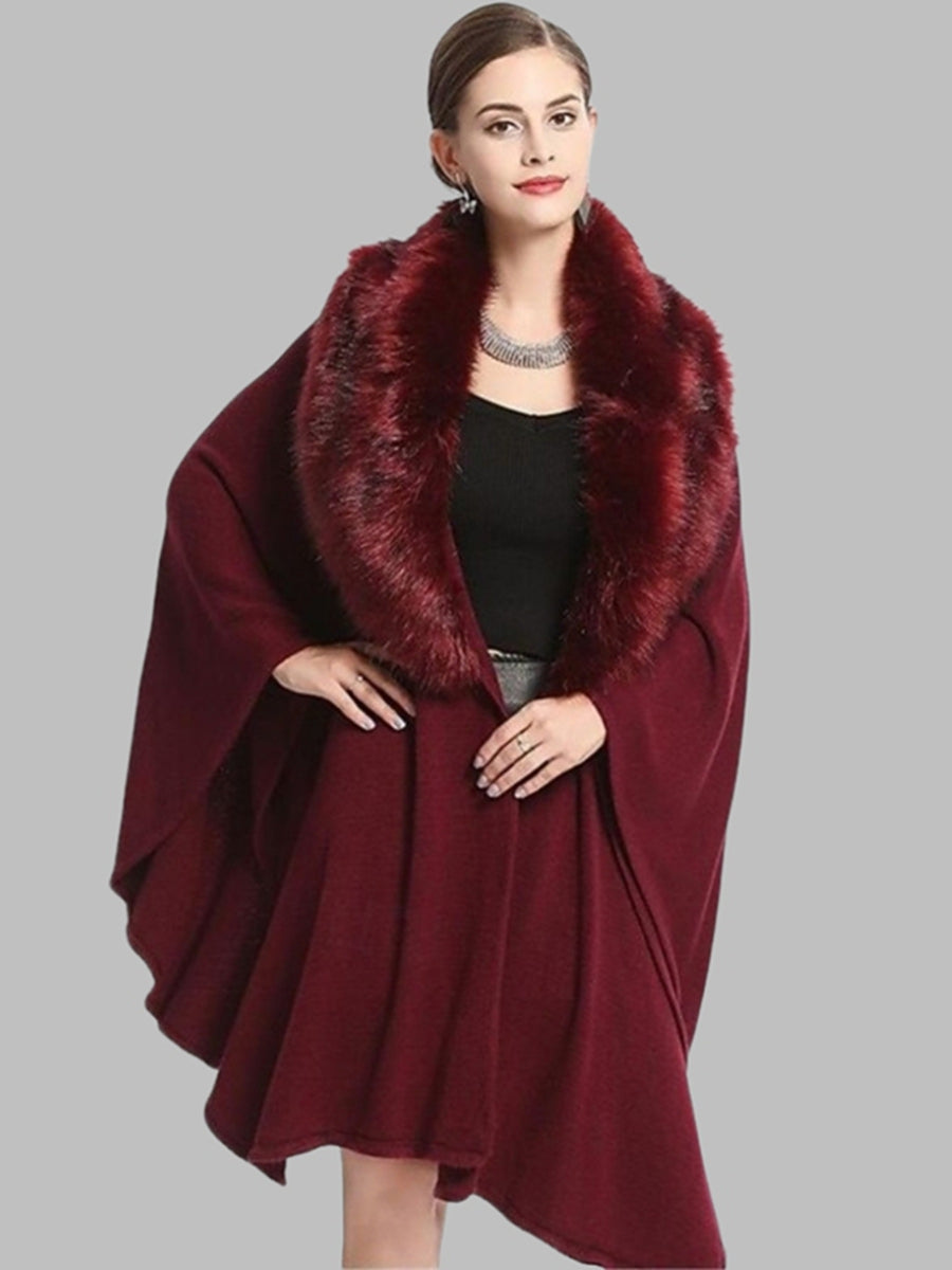 Women's Faux Solid coloured Winter Wedding Party Cape Warm Wrap/Shawls