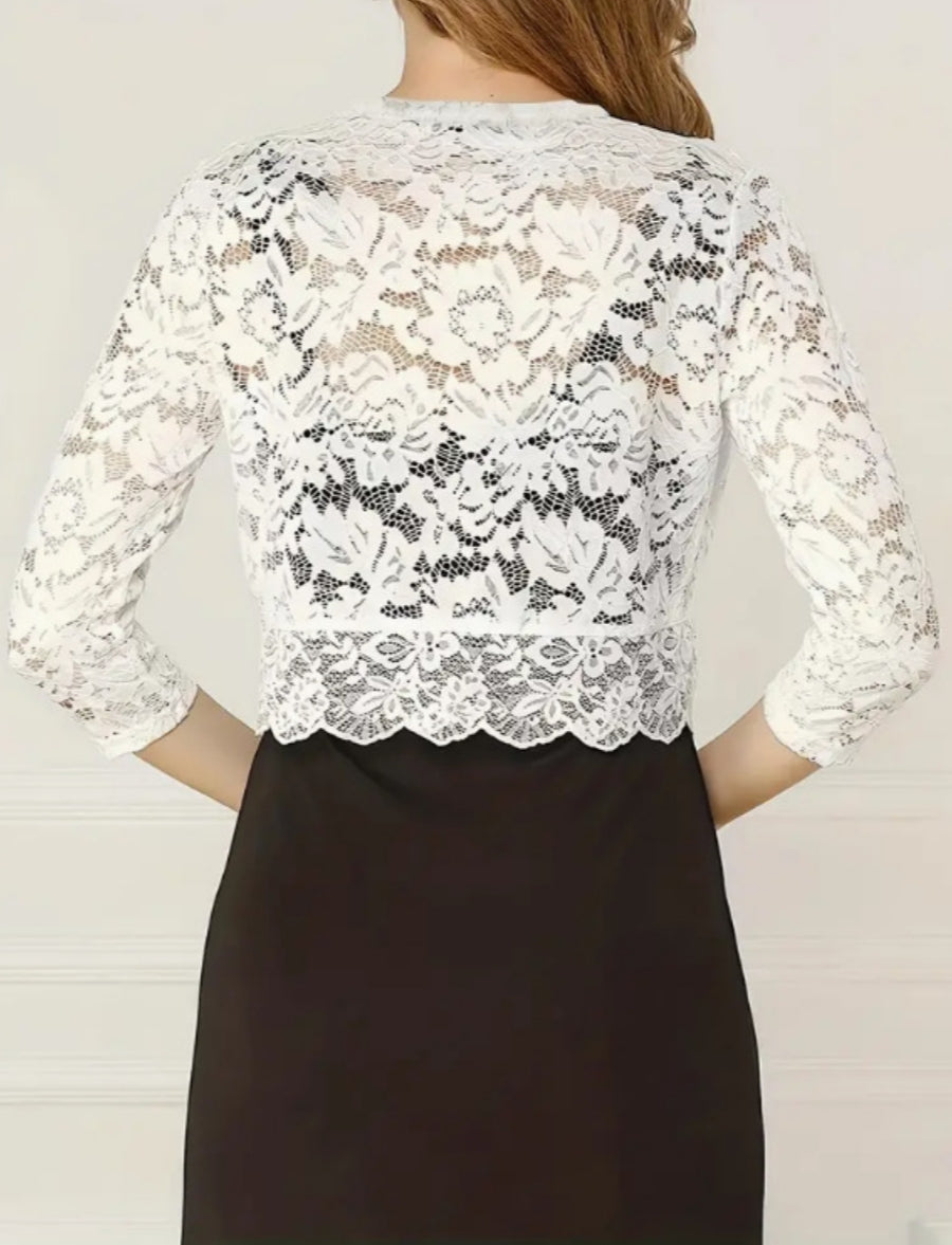 Women's Wedding Guest 3/4 Length Sleeves Floral Lace Open-front Coats / Jackets