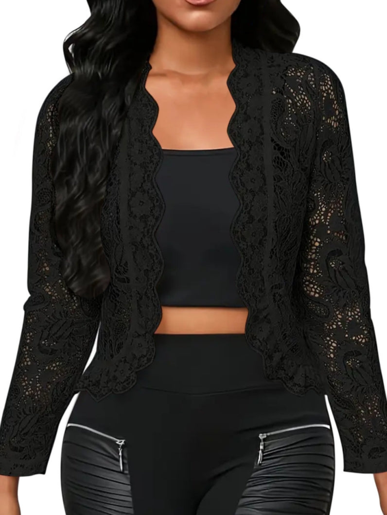 Women's Wedding Guest Coats / Jackets Lace Open-Front Long Sleeves Floral