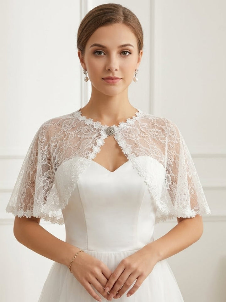 Women's Wedding Guest Wrap Cape Sleeveless Lace Wraps with Floral