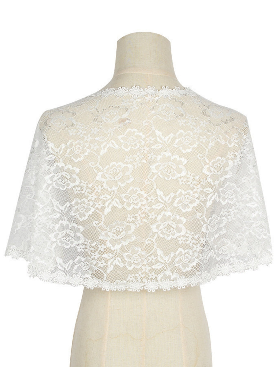 Women's Wedding Guest Wrap Cape Sleeveless Lace Wraps with Floral