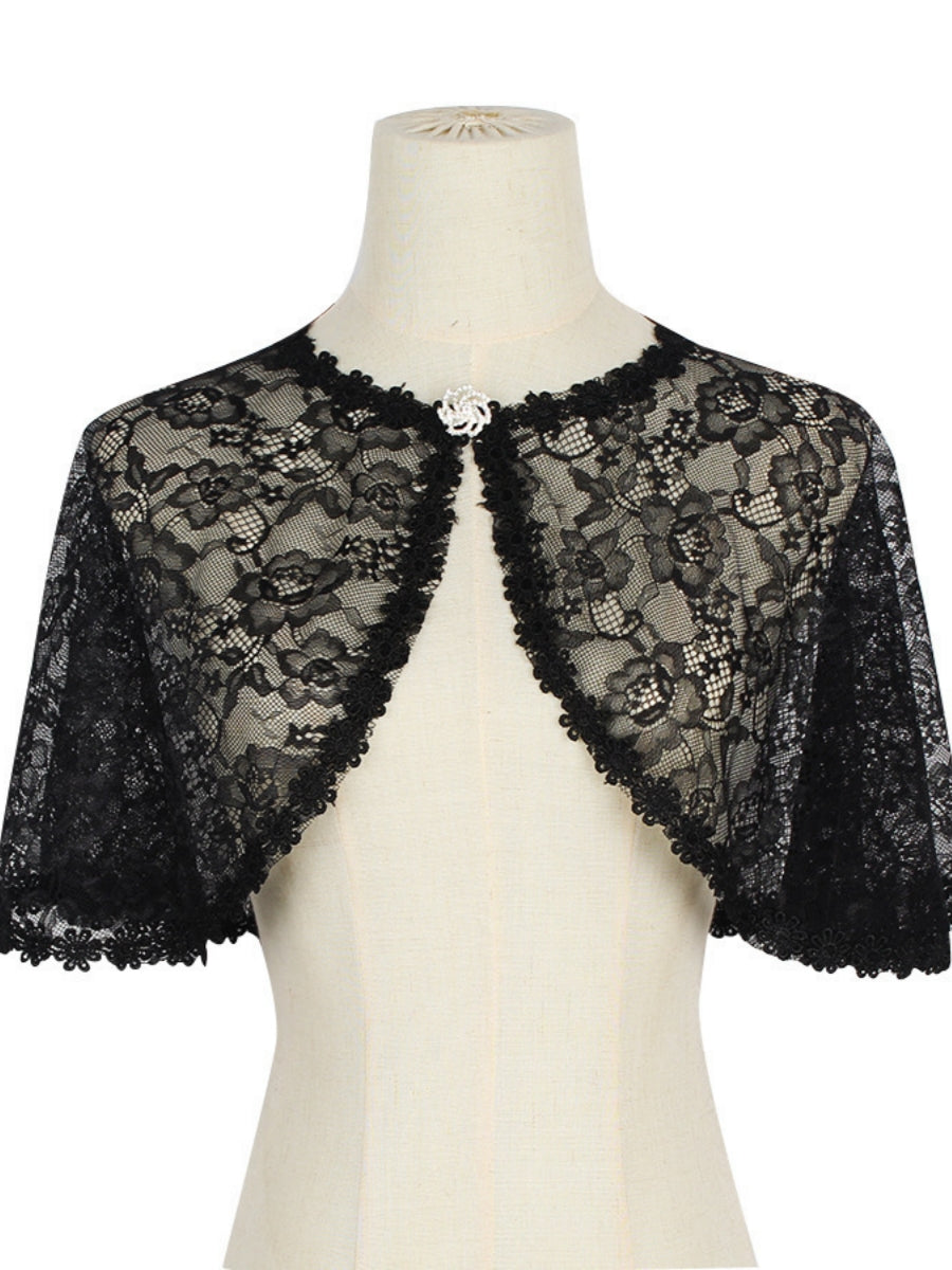 Women's Wedding Guest Wrap Cape Sleeveless Lace Wraps with Floral