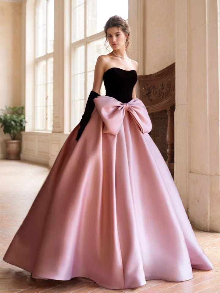 Ball Gown Strapless Sleeveless Floor Length Evening Dresses With Bow(s)