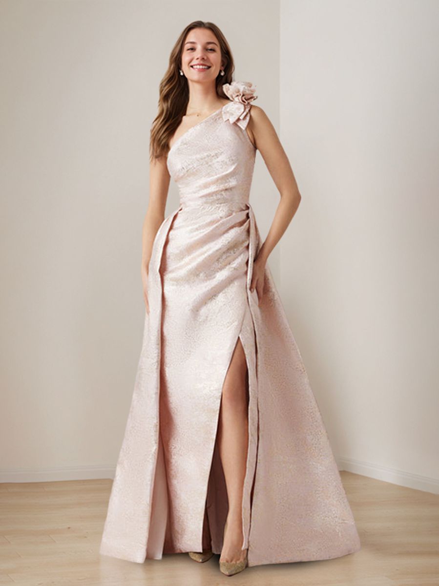 A-Line/Princess One-Shoulder Sleeveless Floor-Length Evening Dresses with 3D Flower & Split Side