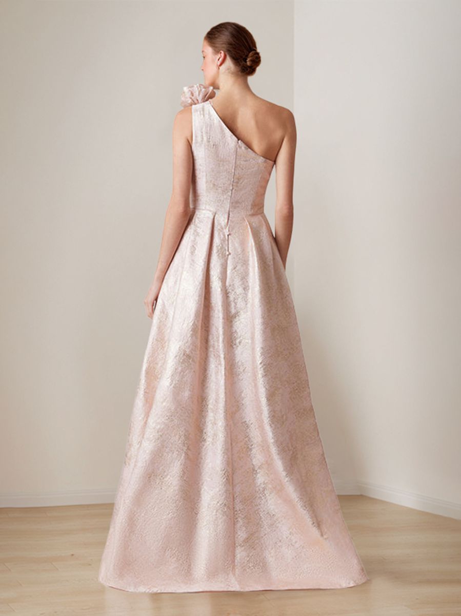 A-Line/Princess One-Shoulder Sleeveless Floor-Length Evening Dresses with 3D Flower & Split Side