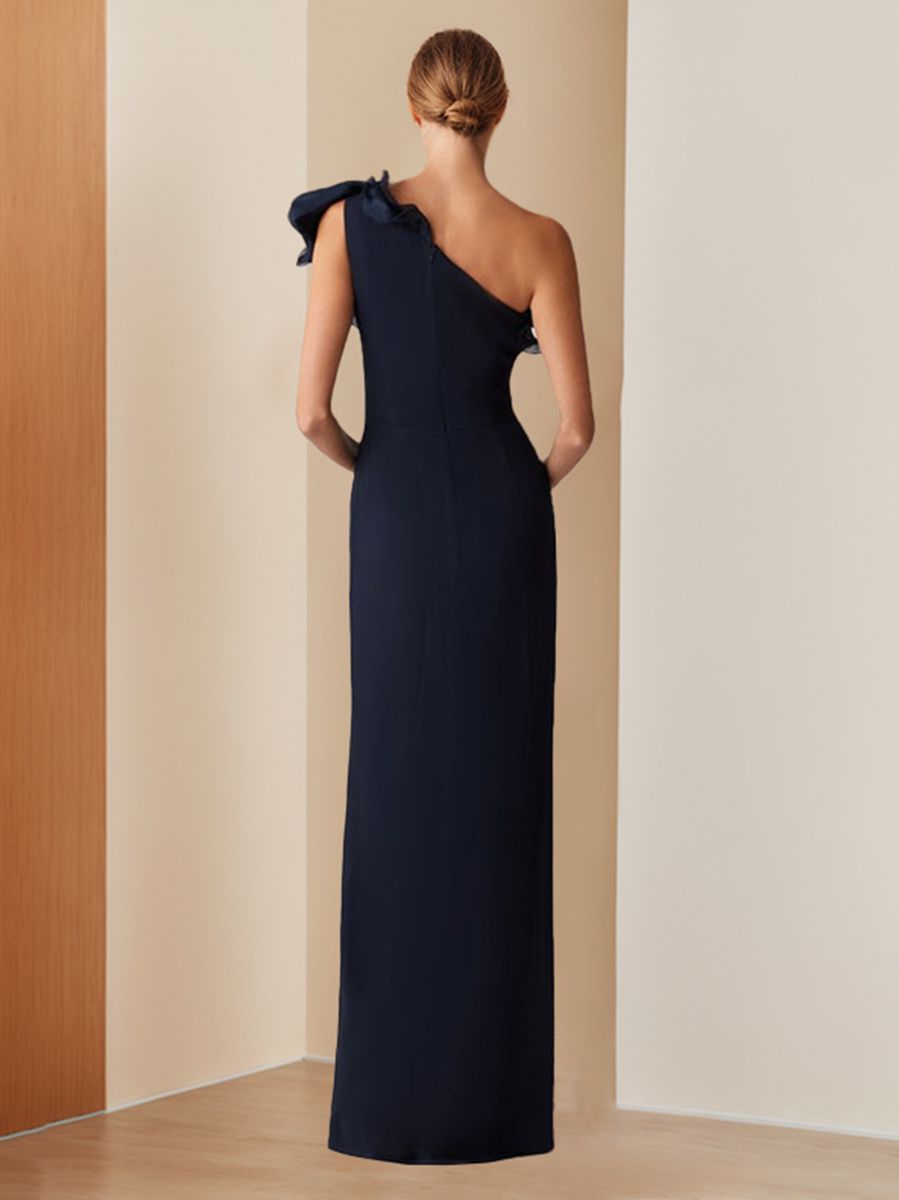 Sheath/Column One-Shoulder Sleeveless Floor-Length Chic Evening Dresses with Ruffles