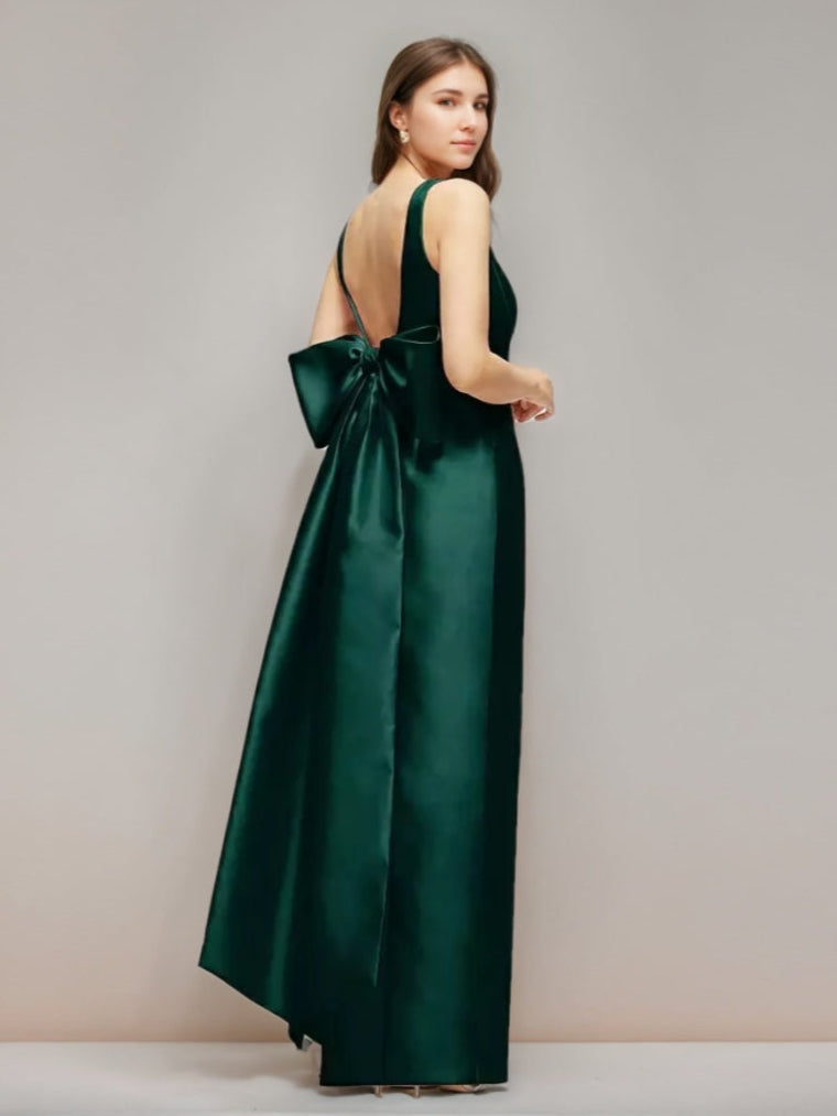 Sheath/Column Scoop Sleeveless Evening Dress with Floor-Length Bow