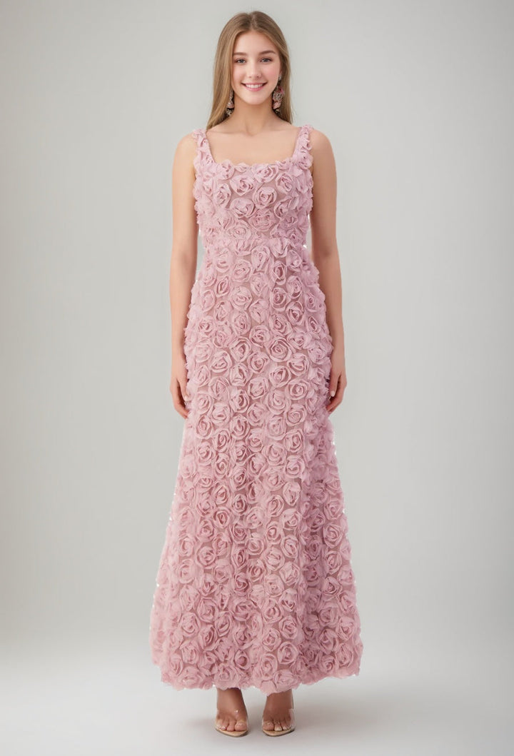 Trumpet/Mermaid Square Neckline Sleeveless Ankle-Length Evening Dresses with 3D Flowers