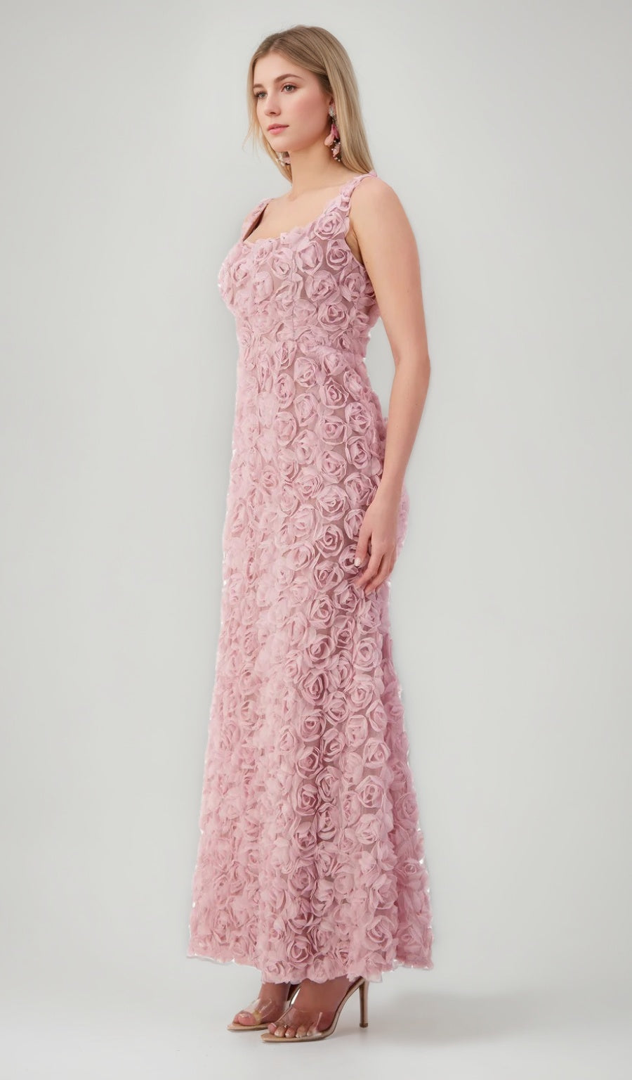 Trumpet/Mermaid Square Neckline Sleeveless Ankle-Length Evening Dresses with 3D Flowers