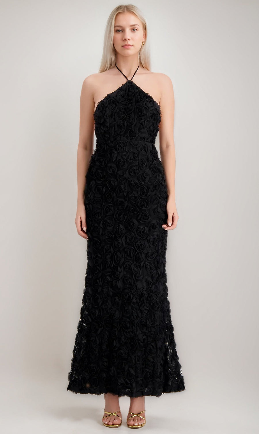 Trumpet/Mermaid Halter Sleeveless Backless Ankle-Length Evening Dresses with 3D Flowers