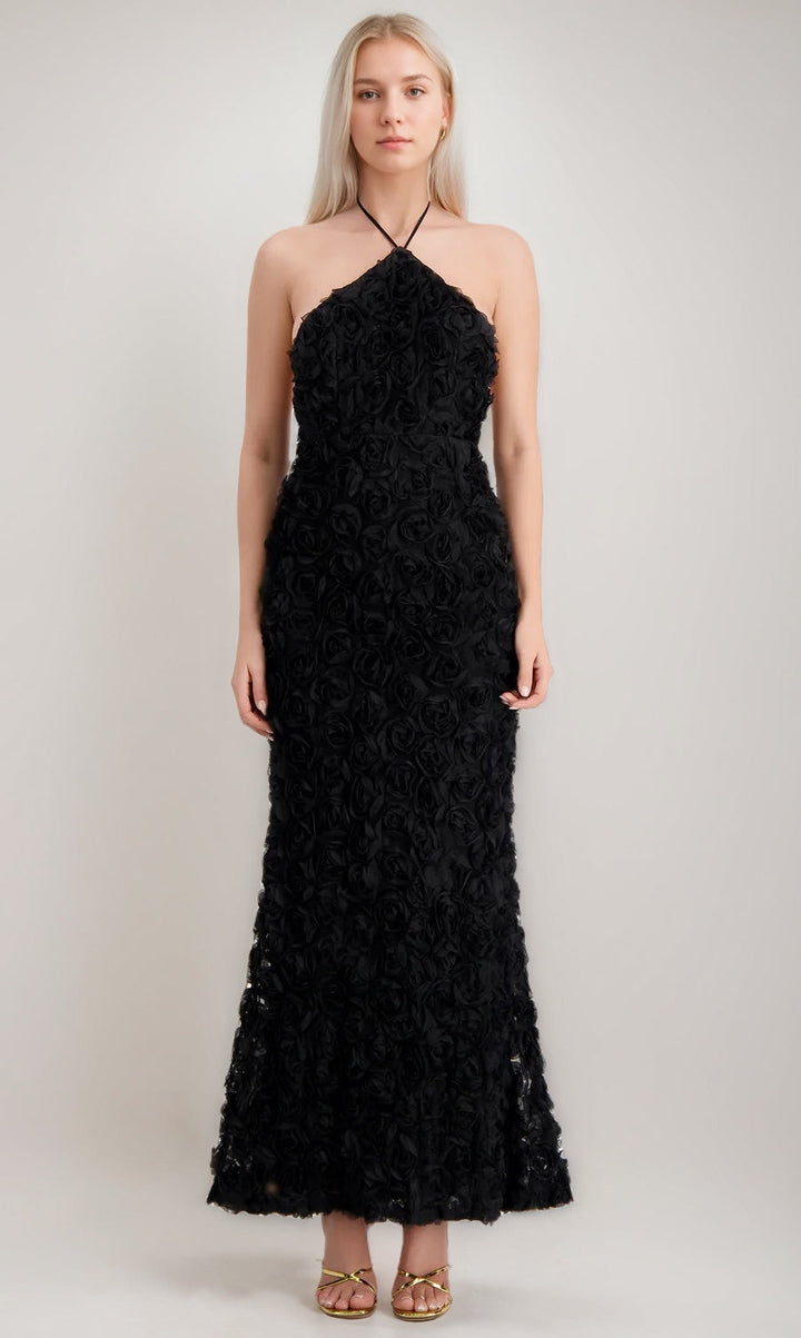 Trumpet/Mermaid Halter Sleeveless Backless Ankle-Length Evening Dresses with 3D Flowers