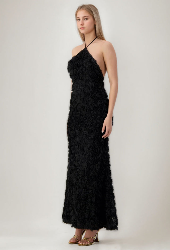 Trumpet/Mermaid Halter Sleeveless Backless Ankle-Length Evening Dresses with 3D Flowers