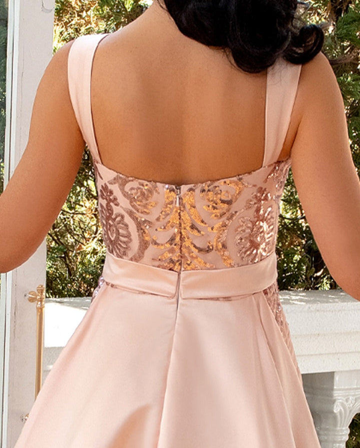 Sheath/Column Plunge V-Neck Sleeveless Floor-Length Evening Dresses with Watteau Train & Sequins & Slit