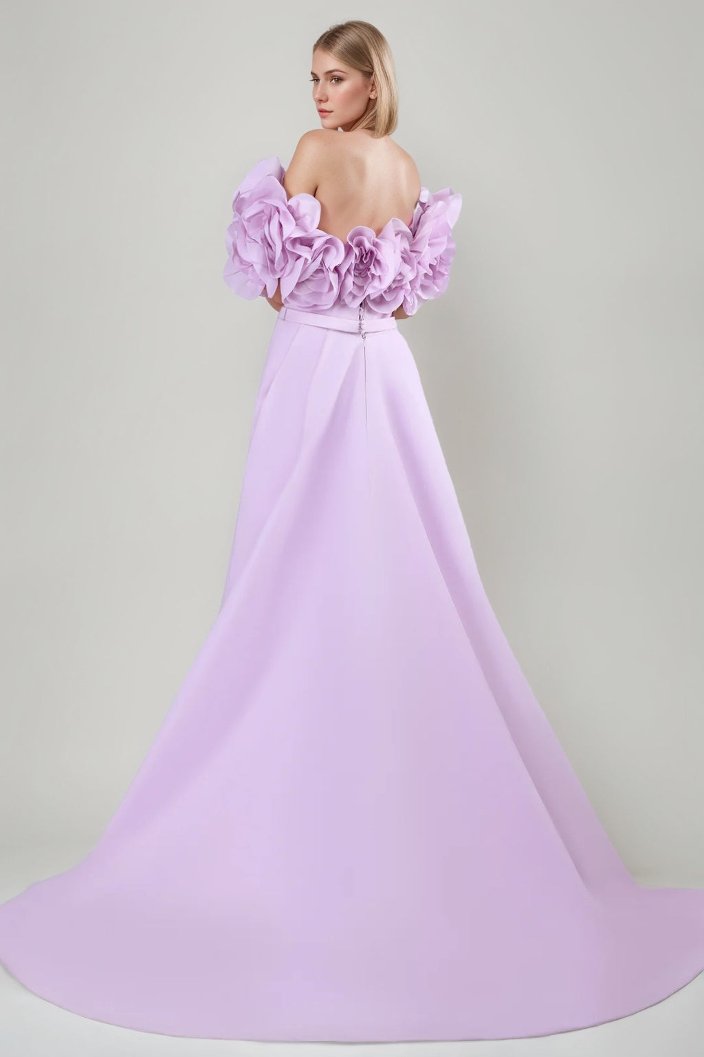 A-Line/Princess Off-the-shoulder Floor-Length Ruched Evening Dresses with Ruffles & 3D Flowers & Slit & Belt