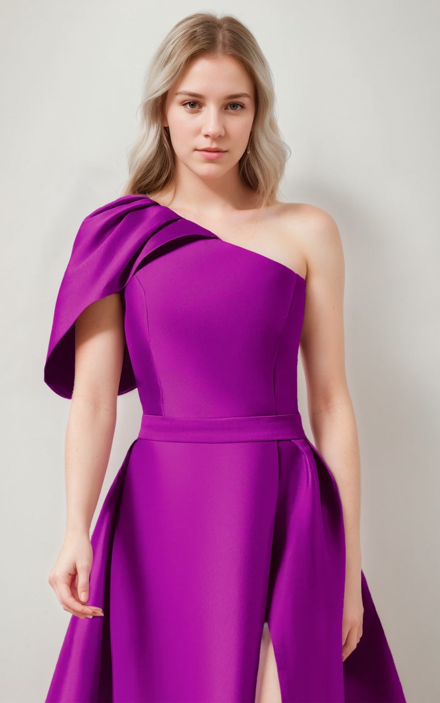 A-Line/Princess One-shoulder One Sleeve Ruched Evening Dresses with Sash & Slit