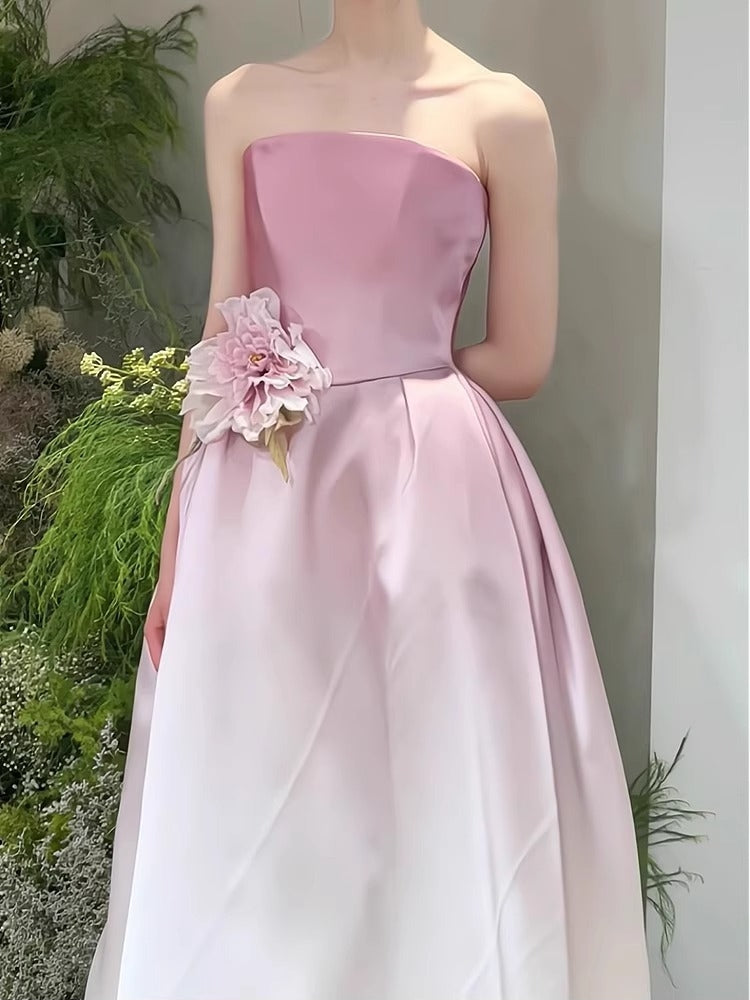 A-Line/Princess Strapless Sleeveless Floor-Length Pleated Evening Dresses with 3D Flowers
