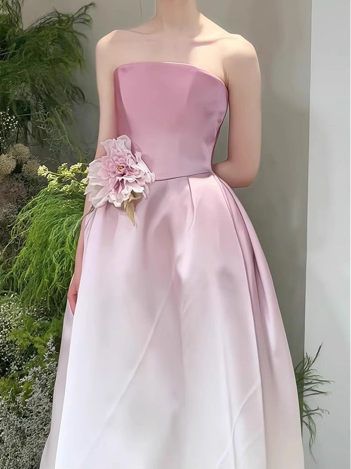 A-Line/Princess Strapless Sleeveless Floor-Length Pleated Evening Dresses with 3D Flowers