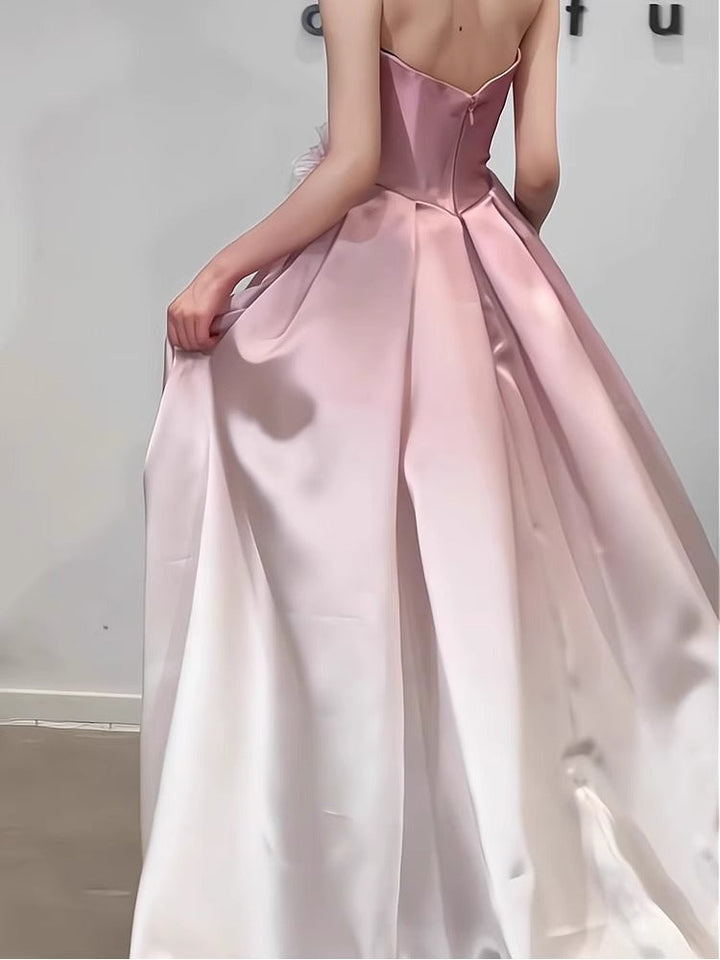 A-Line/Princess Strapless Sleeveless Floor-Length Pleated Evening Dresses with 3D Flowers