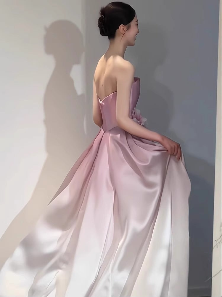 A-Line/Princess Strapless Sleeveless Floor-Length Pleated Evening Dresses with 3D Flowers