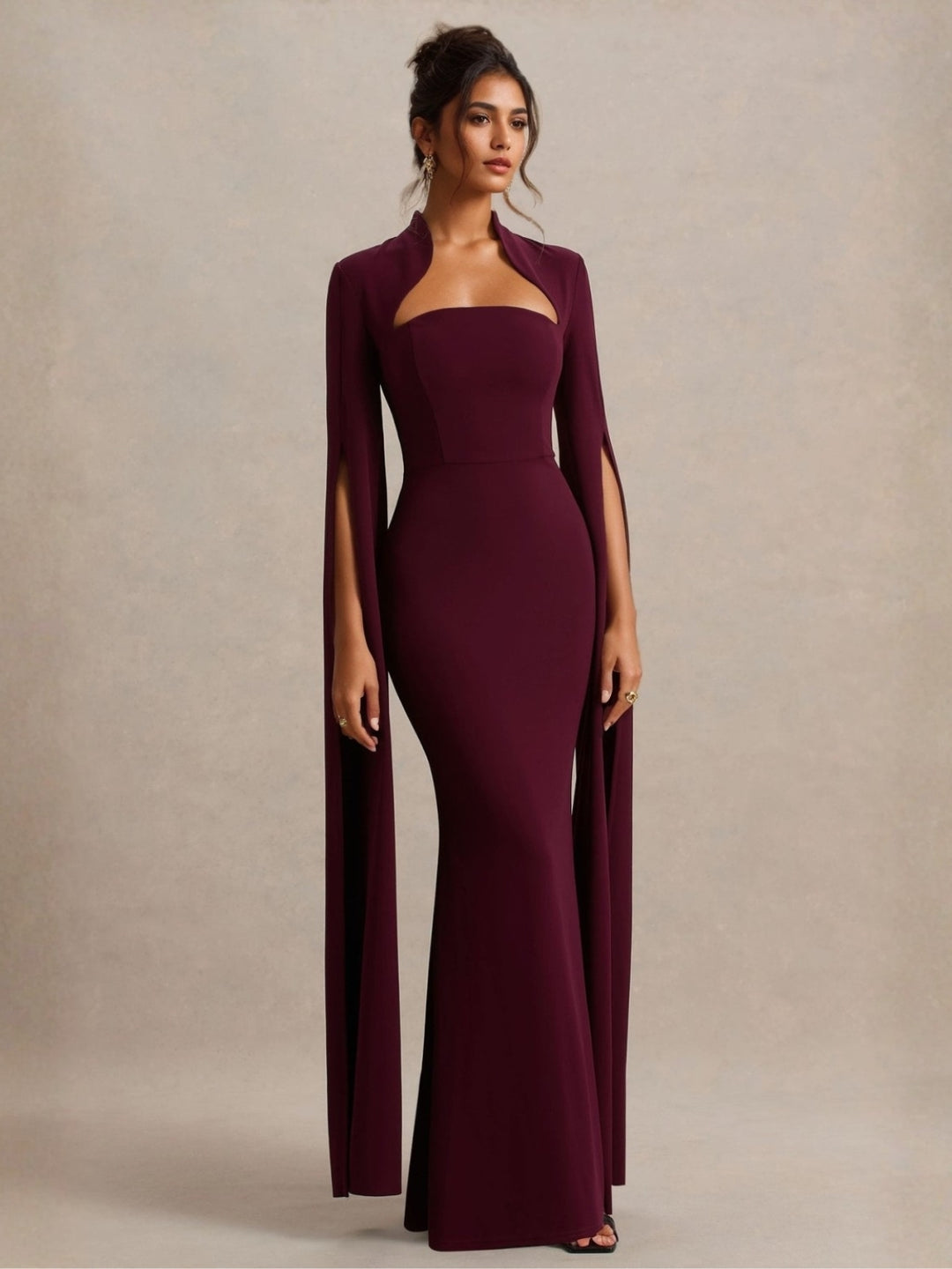 Trumpet/Mermaid Satin Wedding Guest Dresses 1/2 Sleeves Floor-Length with Shawl