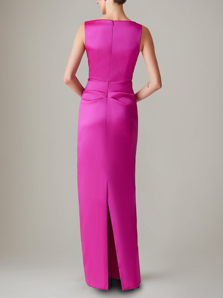 Sheath/Column V-Neck Ruched Evening Dresses Floor-Length Satin Party Dresses