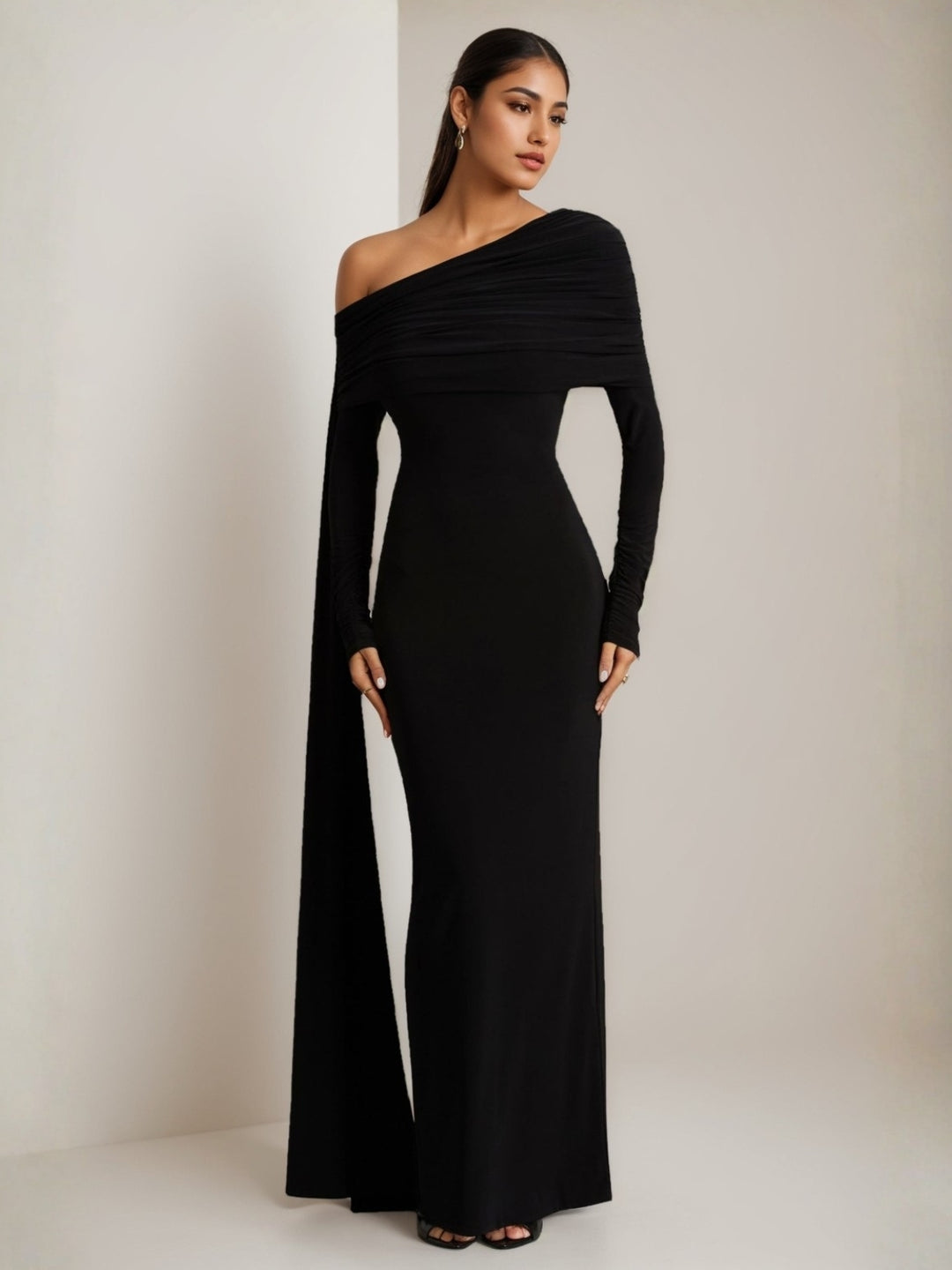 Sheath/Column One-Shoulder Wedding Guest Dresses Floor-Length Long Sleeves Sheath/Column One-Shoulder Wedding Guest Dresses Floor-Length Long Sleeves