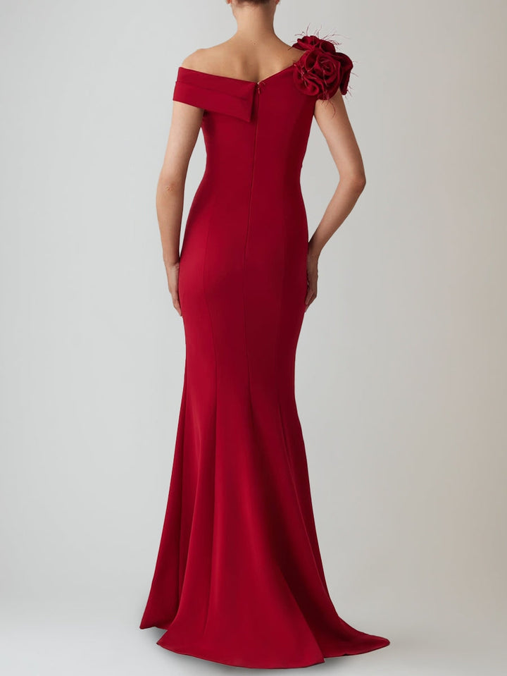 Trumpet/Mermaid Off-the-Shoulder Floor-Length Evening Dresses Ruffles Party Dresses