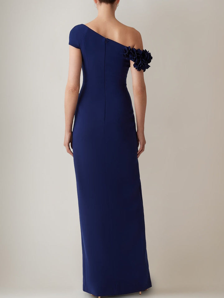 Sheath/Column Off-the-Shoulder Floor-Length Evening Dresses with 3D Flower Party Dresses with Split Side