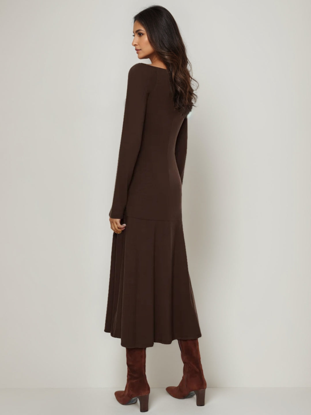 A-Line/Princess Bateau Neck Long Sleeves Wedding Guest Dresses Tea-Length