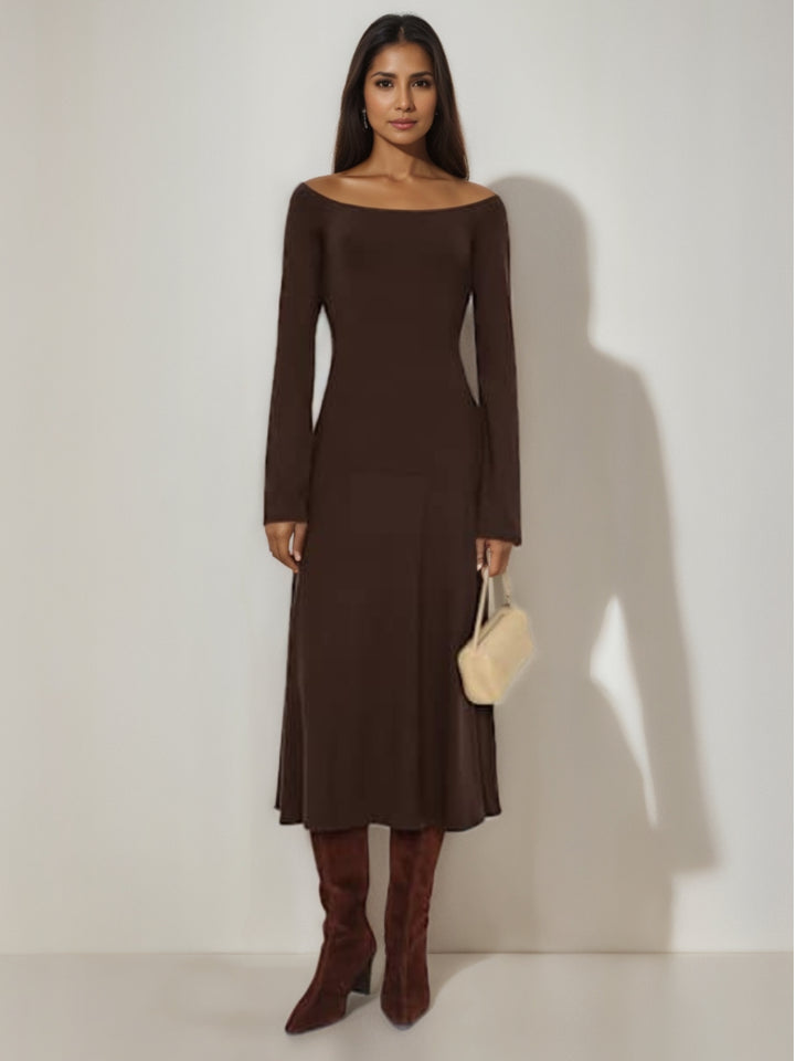 A-Line/Princess Bateau Neck Long Sleeves Wedding Guest Dresses Tea-Length