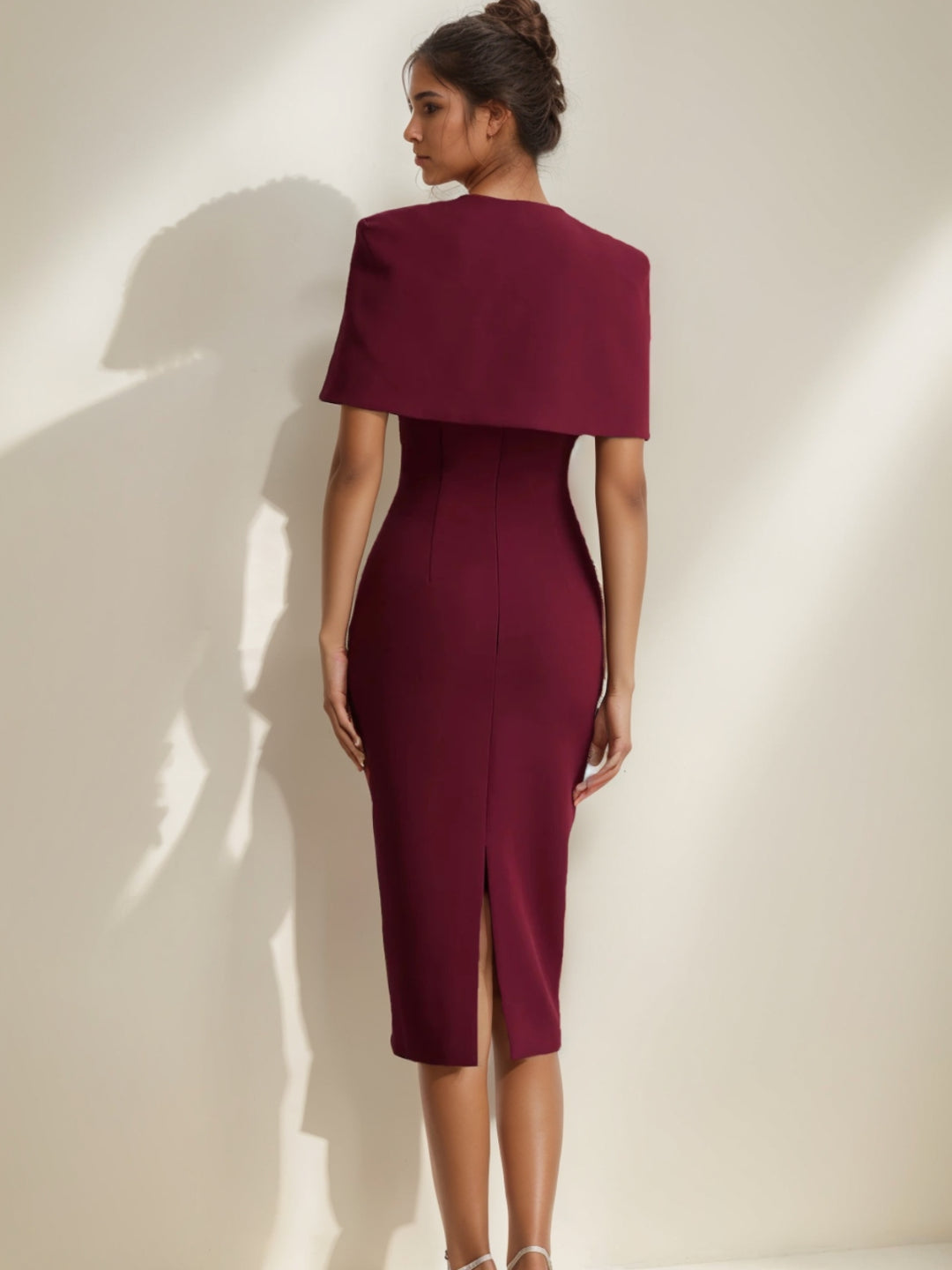 Trumpet/Mermaid Stretch Satin Spaghetti Straps Wedding Guest Dresses Tea-Length Back Slit  Sleeveless