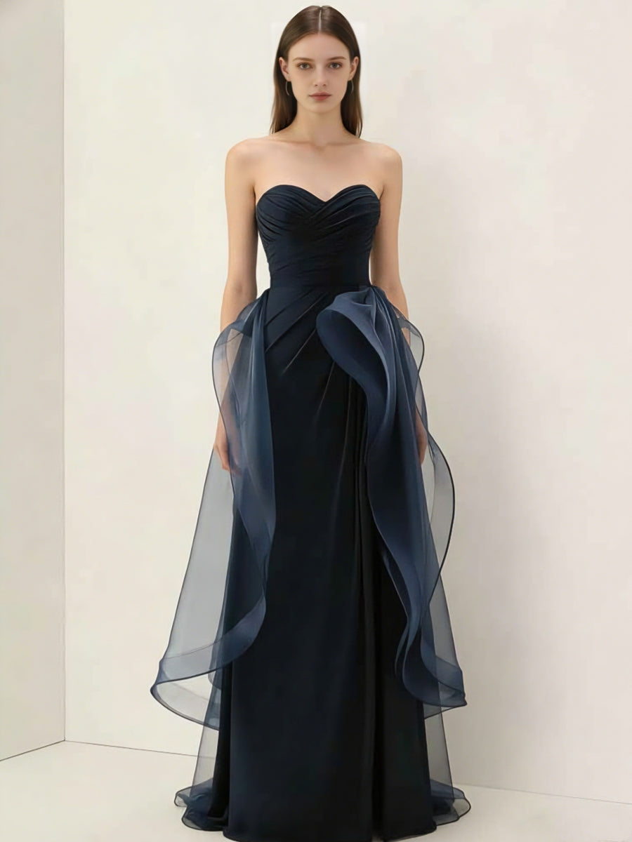 A-Line/Princess Chiffon Strapless Evening Dresses Floor-Length Sleeveless Party Dresses Ruffles